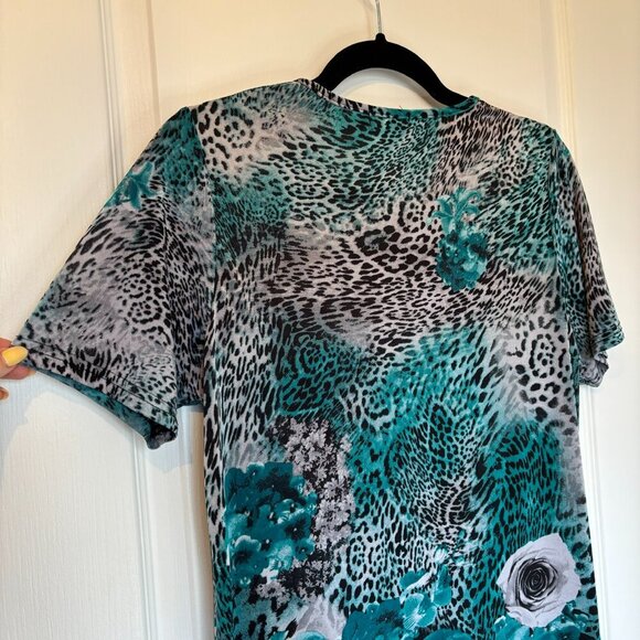 Vintage Teal and Grey Floral Leopard Print Top Size M - Picture 5 of 7